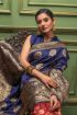 Picture of Navy Blue & Red Banarasi Silk Jacquard Woven Saree with Blouse