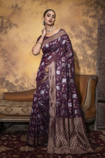 Picture of Purple Span Cotton Jacquard Woven Saree with Blouse