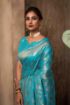 Picture of Sky Blue Span Cotton Jacquard Woven Saree with Blouse