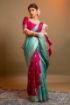Picture of Mint & Rani Pink Banarasi Silk Blend Jacquard Woven Saree with Blouse