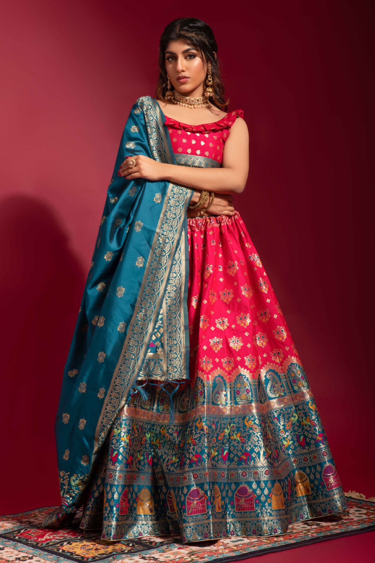 Picture of Rani Pink Banarasi Silk Jacquard Woven Lehenga Choli