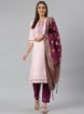 Picture of Baby Pink Slub Silk Blend Thread Embroidery Work on Top with Jacquard Dupatta Stitched Kurta Set
