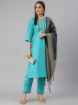 Picture of Sky Blue Slub Silk Blend Thread Embroidery Work on Top with Jacquard Dupatta Stitched Salwar Kameez