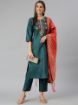 Picture of Teal Slub Silk Blend Thread Embroidery Work on Top with Jacquard Dupatta Stitched Salwar Kameez